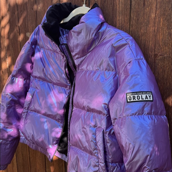 OROLAY Metallic Purple Cropped Puffer Jacket - Picture 2 of 4